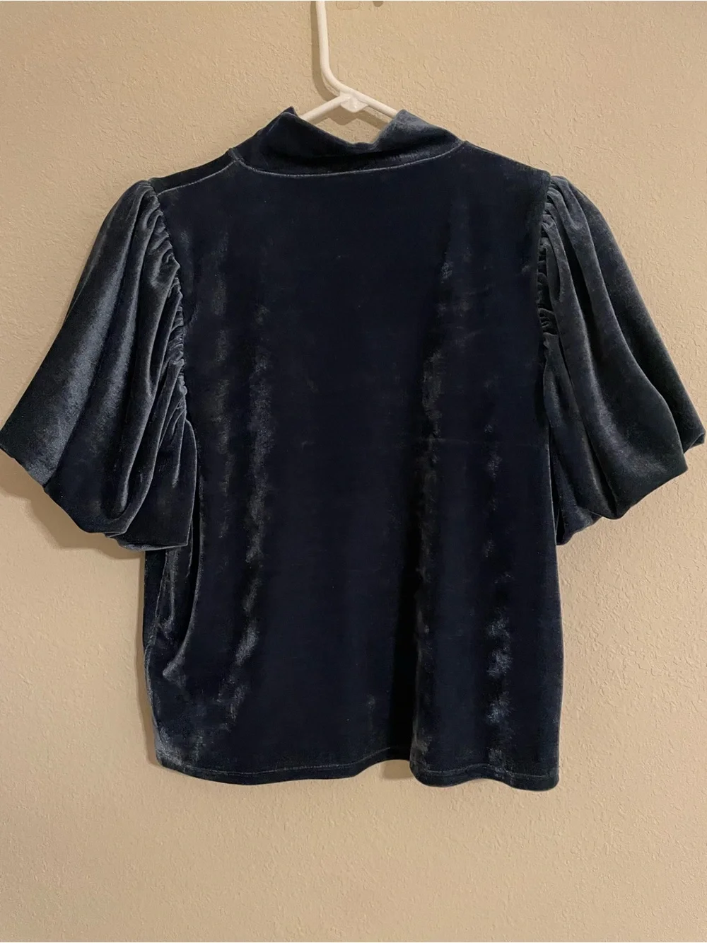 Free People Blue Claudia Velvet Mock Neck Puff Sleeve Top Size XS